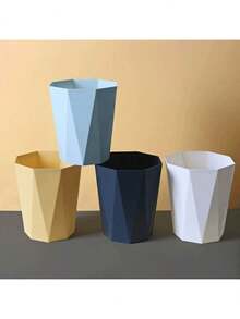 Uncovered Nordic Style Trash Can, Geometric Prism Shape, Matte Finish, Black Or White, Minimalist Design, Suitable For Office, Living Room Corner, Bedroom Bedside, Kitchen, Bathroom As A Distinctive Storage Tool, Made Of PP Material - Multicolor - View 2