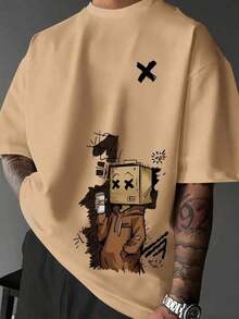 Men's Adult Children's Plus Size Casual Streetwear T-Shirt 100% Cotton Person Cardboard Box Boy Cartoon Bag - 米色 - 查看 1