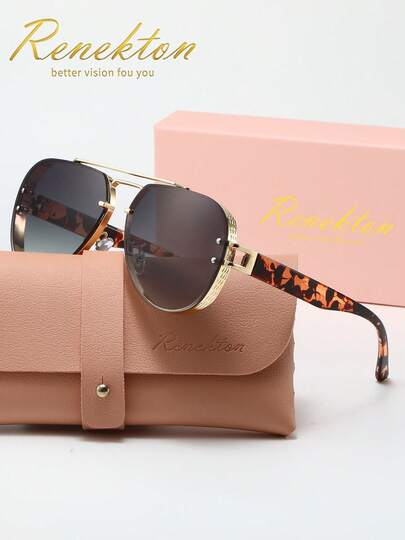 RENEKTON Fashionable Women's Polarized Gradient Double-Bridge Round Metal Sunglasses, Made Of TAC Material, Lightweight And Durable For Driving, Outdoor, Party, Elegant, Photography, Travel, Leisure, Ideal Gift For Men And Women (Birthday, Valentine's Day, Summer, Wedding, Ramadan), Everyday And Special Occasion Glasses, Stylish Frames, Comfortable Fit, Simple And Versatile Accessory, Unisex Gift Choice, High-End Brand Holiday Gift Boutique Sunglasses, Summer Set, Gift Box Set, Teacher's Day, Back To School.