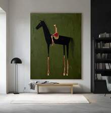 1 Pc 2D Print Canvas Painting,Horse Art Neutral Home Decorpainting Large Green Minimalist Canvas Brown Abstract Horse Rider Figure Painting Vintage Equestrian Wall Art , Wooden Framed Art,High Quality ,Thickness 2. 25cm/1inch Wall Art Prints Poster Direct Hanging Decor For Home Gifts,Living Room, Bathroom, Bedroom, Kitchen,Bar,Office - Nhiều màu - Xem 2