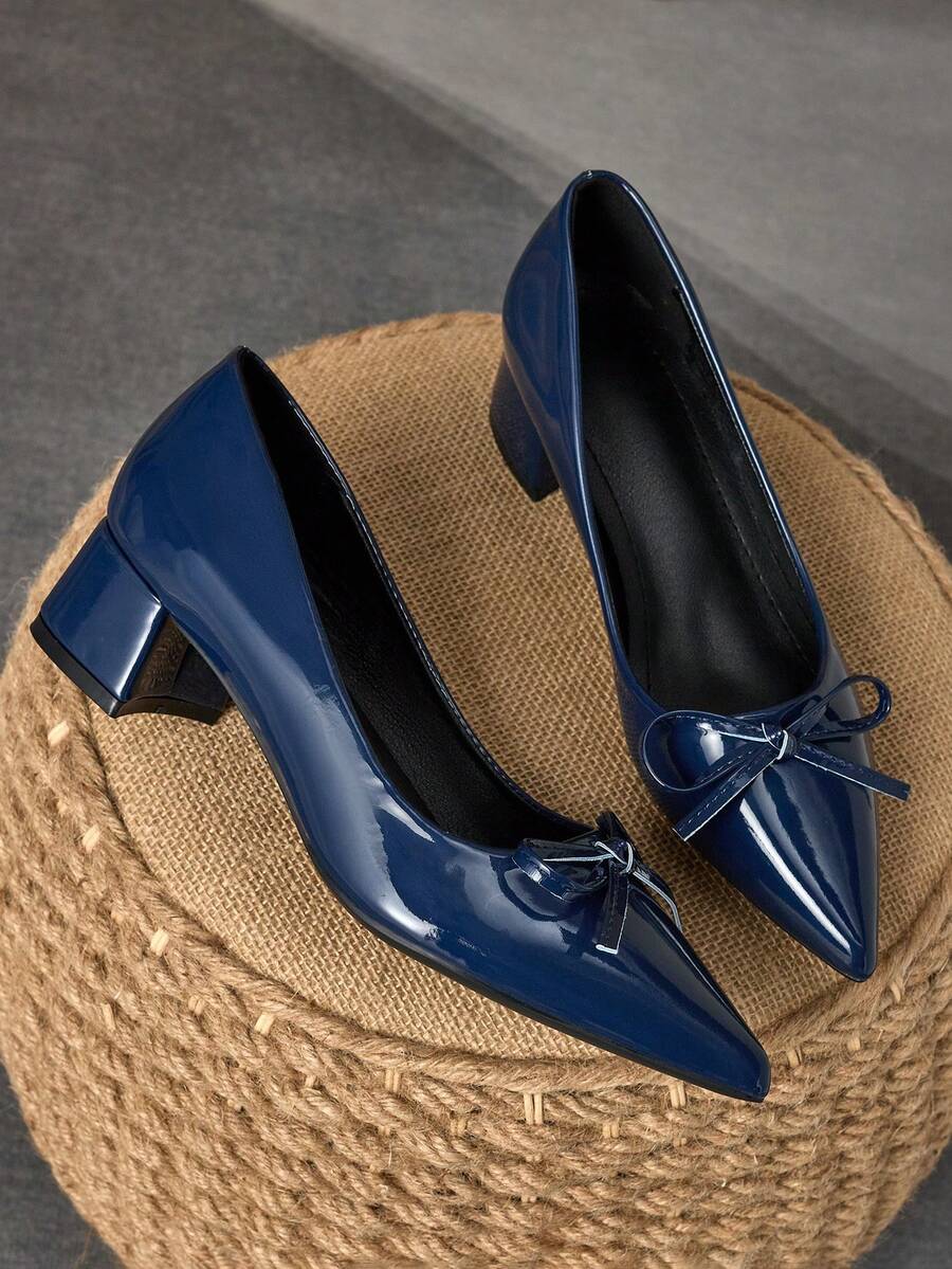 MonaNise Giày cao gót mũi nhọn màu đen bằng vải, kiểu dáng nữ, chất liệu cao cấp, có nơ thắt cổ, thích hợp cho kỳ nghỉ, du lịch, mua sắm, hoạt động ngoài trời. Kiểu dáng retro gợi cảm, giày cao gót màu xám thời trang, đa năng. - Xanh đậm - Xem 1