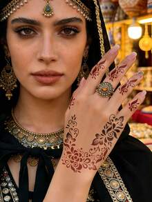 2 Pieces Floral Vine Pattern Tattoo Stencils – Exquisite Hollowed-Out Designs With Delicate Textures For Personalized DIY Temporary Tattoos, Reusable, Suitable For Party & Daily Body Decoration, Helps Easily Create Custom Temporary Tattoo Looks - Black - View 3