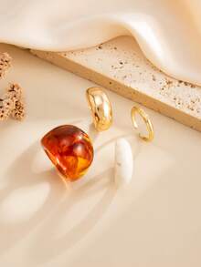 4件套波西米亚几何弧形树脂戒指套装，奢华休闲派对日常婚礼假日百搭魅力珠宝戒指，女士礼物 - 戒指 - 查看 7