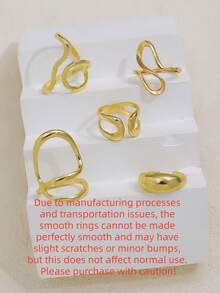 Set de 5 anillos con diseño geométrico de moda para mujeres - Amarillo Oro - Ver 5