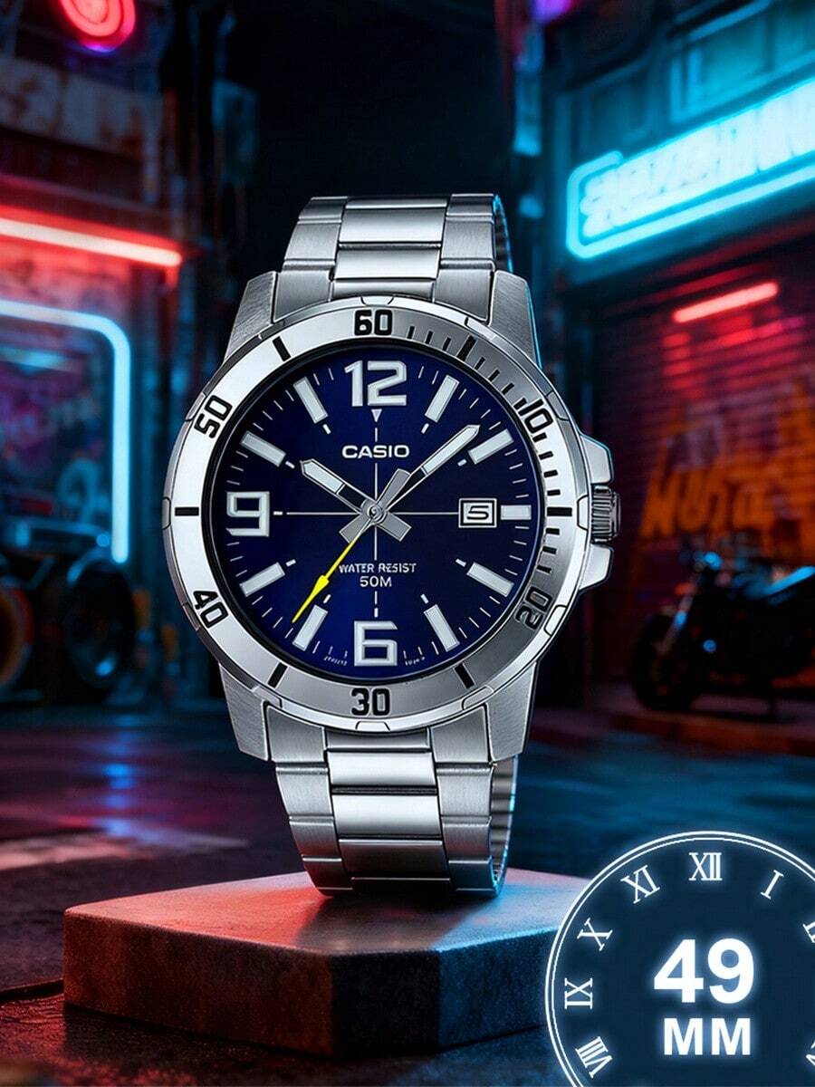 Men's Stainless Steel Strap Analog Quartz Watch, Casual Decoration, Men's Gift MTP-VD01D-2B - Blue Suit - View 1