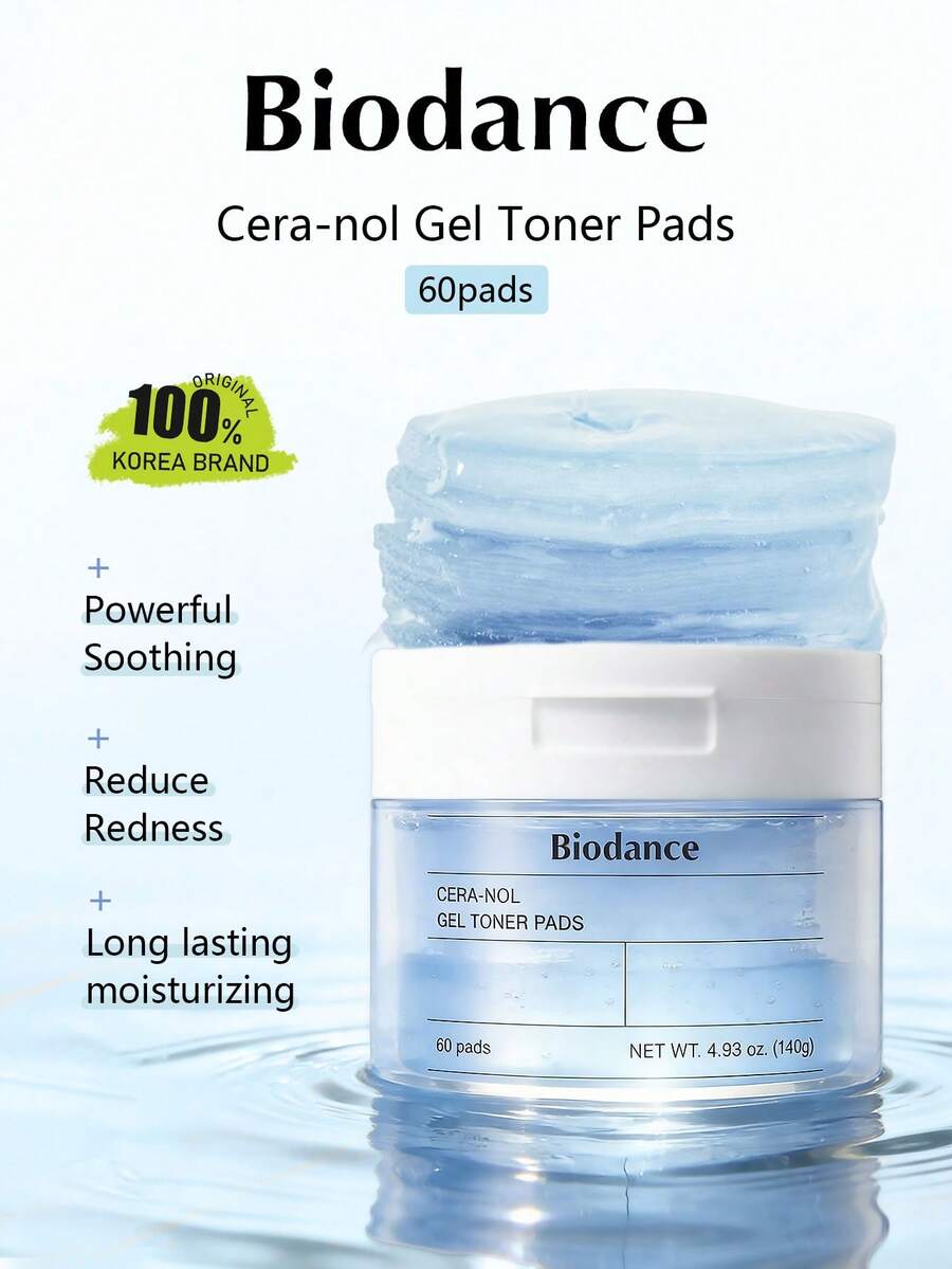 Biodance Cera-Nol 60片凝膠浸潤面部棉片，保濕舒緩，溫和配方，旅行方便，韓國化妝品 140g/4.94 Oz