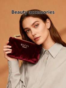 Gucci 女士奢华缎面手拿包，时尚晚宴手提包，配有可拆卸链条，容量充足，可装化妆品和必需品，是情人节、婚礼、舞会和晚间活动的理想之选。 - 酒紅色 - 查看 3