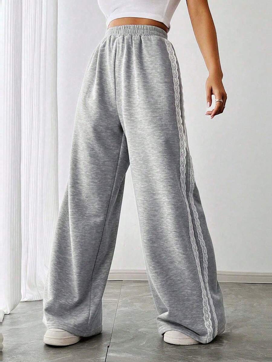 Women's Side Stripe Casual Fashion Sports Outdoor Drawstring Straight-Leg Sweatpants Graduation,Back To School Outfits,Graduation,Teacher Outfits For Women,Back To School - Grey - View 1
