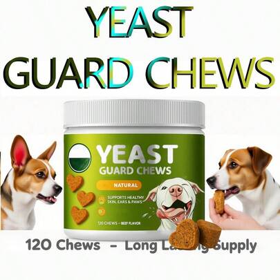 Yeast Dog Food, Dog Allergy & Immunity Daily Probiotics. Special For Ears, Intestinal And Digestive Health - 120 Chewable Tablets For All Types Of Dogs For A Comfortable Life!