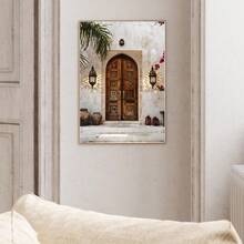 1pc Framed/Unframed Islamic Mosque Canvas Poster Boho Muslim Architecture Moroccan Door Wall Art Print Ramadan Decor Mediterranean Religious Painting For Apartment,Living Room,Bedroom,Modern Home Decoration - Multicolor - View 2