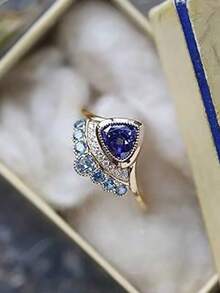 1枚时尚复古奢华立方氧化锆皇冠戒指，精致优雅的高端设计珠宝配饰，适合女性日常佩戴 - 金色 - 查看 2