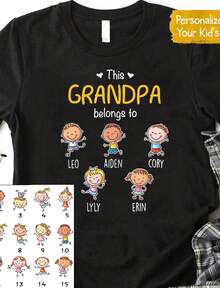 This Grandpa Belongs To Grandchild Name TShirt Gift For Papa Papi Boppa Custom Names TShirt Best Grandpa Ever Shirt Gran - 黑色 - 查看 1