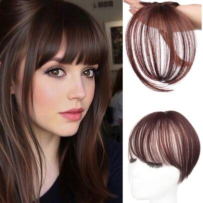 1pc Women's Synthetic Air Bangs Wig, Heat-Resistant Clip-On Hair Accessory, Forehead Coverage Hair Piece, Air Bangs Fiber Hair Decor, Invisible & Natural, Suitable For Daily Wear, Parties & Holidays