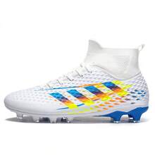 男士足球鞋、男女童足球鞋、结实耐用的足球运动鞋、户外训练鞋、人造草坪足球鞋和运动鞋 - 白色 - 查看 8