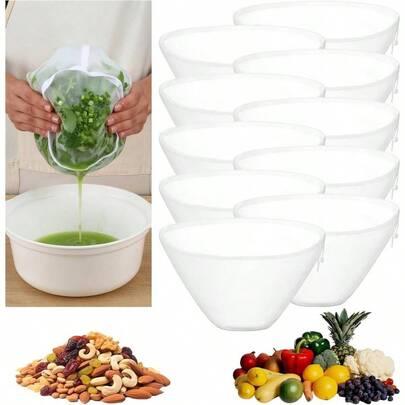 10 PCS Cheese Cloth Bags Straining Bowl Shaped Nut Milk Bag Reusable Nylon Multi Purpose Food Bag Ultra Fine Mesh Strainer Bags Cooking Baking Juicing Cheese Making