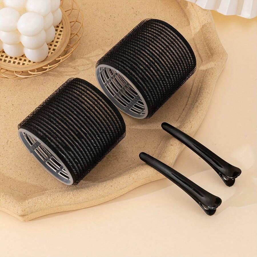 4-Pack Large Curlers Set 2 Curlers Plus 2 Hair Clips 4 Colors Hair Styling DIY Manual Curling Tools - màu đen - Xem 1