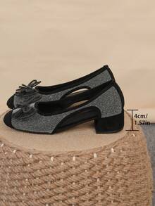 Quadratische Zehenkappe Plateau-Absatz Slip-On Schuhe, vielseitige Schleifendekor Schuhe, modische Loafer, schwarze High Heels, eine Nummer größer laufen, Größe 35-43 - Hohler schwarzer Sternenhimmel (Schwarzer Diamantbogen) - Übersicht 7