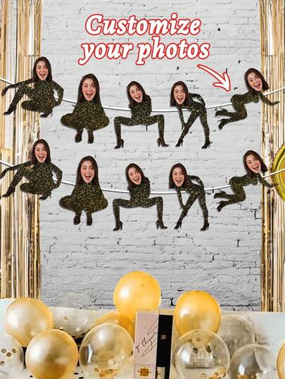 7 piezas Pancarta personalizada de despedida de soltera con caras, Pancarta de cumpleaños personalizada con caras de twerking, Decoración de fiesta de cumpleaños, Decoraciones divertidas de fiesta de twerking