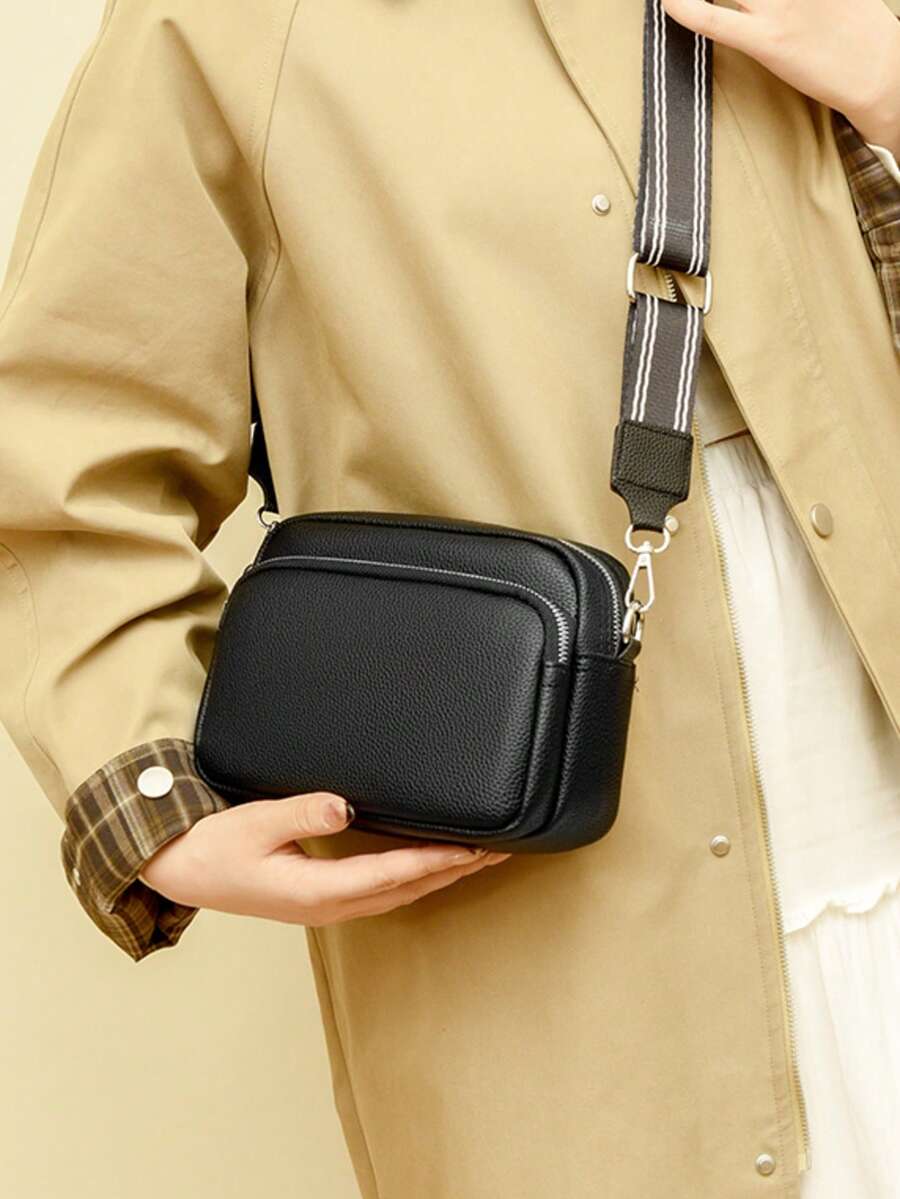 1pc Women's Square PU Leather Bag With Adjustable Shoulder Strap, Scratch-Resistant And Durable, Can Hold Passport, Cash, ID Card, Credit Card, Lightweight And Portable, Suitable For Commuting/Travel, Fashionable Solid Color - Black - View 1