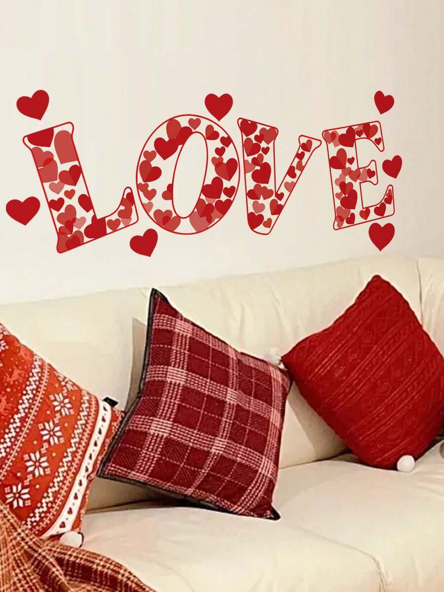 1 件情人节家居装饰墙贴，多尺寸 PVC 自粘可移除墙贴，浪漫心形玫瑰和情侣图案，节日装饰，适用于卧室、客厅、书房、餐厅、浴室、家居墙面装饰、房间装饰等。 - 彩色 - 查看 1
