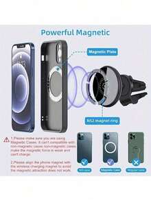 15W磁吸式无线车载充电器及手机支架，快速充电，兼容仪表盘/空调出风口安装，适用于 17/16/15/14/13/12系列免提车载系统