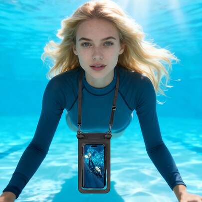Waterproof Phone Pouch/Dry Bag/Phone Backpack, Suitable For Swimming, Rafting, Diving, Photography, With Neck Strap, PVC Material, Touchscreen Sensitive, Fits Smartphones Up To 7.5 Inches, Compartment On Back For Storing Small Items