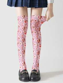 Peach Blossom Inspired Print Tights - Multicolor - View 3