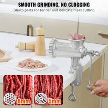 Manual Meat Grinder, Heavy Duty Cast Iron Hand Meat Grinder With Steel Table Clamp, Meat Mincer Sausage Maker With 1 Cutting Blade, 2 Cutting Plates, 3 Sausage Tubes For Beef Pepper Mushroom - Silver - View 2