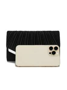 Valentine's Day Gift Love Holiday Date Silver Clutch Bags V Design Metal Chain Glitter Sequined Evening Bags With Envelope Party Wedding Casual Lady Handbags Banquet Dinner Purse - Black - View 3