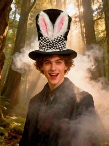 1pc Easter Bunny Ear Hat, Rabbit Shaped Hat, Fairy Tale Theme Party Hat, Checkered Pattern Hat, Costume Prop For Adults And Children - Multicolor - View 2