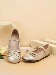 Zapatos planos con decoración de lazo estilo princesa para niñas, adecuados para actuaciones y eventos de baile infantiles, primavera/otoño - Dorado - Ver 4