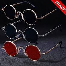 3副/套 男士时尚眼镜，蒸汽朋克圆形眼镜，适合男女参加派对、拍照道具，四季皆宜