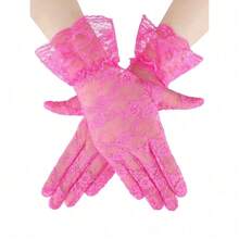SATINIOR Ladies Lace Gloves For Women Tea Party Elegant Short Courtesy Gloves For Wedding Dinner Opera Parties,Burgundy - 玫瑰紅色 - 查看 12