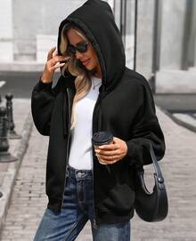 Sudaderas con capucha con cremallera para mujer, sudaderas con lavado ácido, ropa de otoño e invierno con estilo Y2K, chaquetas, ropa de calle vintage - Negro - Ver 4