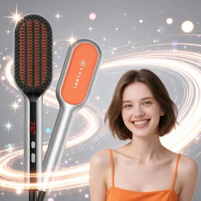 stylefi Heated Hair Straightening Brush With LCD Display, Anti-Frizz Electric Hair Straightener