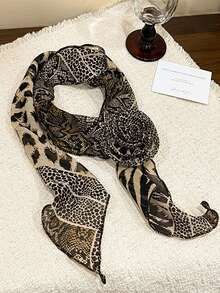 豹纹真丝围巾，时尚优雅女士缎面印花头巾、领巾、发带、时尚女士头巾、披肩、围巾、女士领带