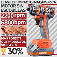 Llave De Impacto Inalámbrica Electrica 20v  1/2" 600 Nm - Naranja - Ver 4