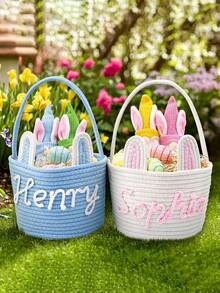 1pc Customizable Crochet Easter Basket, Suitable For Children's Easter Egg Hunt, Baby's First Keepsake, And Spring Decor Basket ,Multi-Scenario - Multicolor - View 4