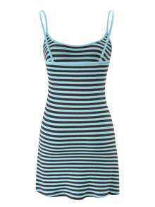 Women's Stylish Contrasting Striped Mini Dress, Sleeveless Spaghetti Strap Bodycon Party Dress - Blue - View 5