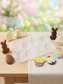 1/2pcs Easter DIY Hatching Bunny Egg Chocolate Silicone Mold, Festival Decoration Pendant Resin Mold, Full-Panel Easter Egg Bunny Silicone Mold For Pendants And Decorations - White - View 1