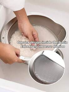 1 Set 304 Stainless Steel Colander & Vegetable Slicer, 2-In-1 Design With Grater, Draining Basket, All-In-One Washing, Cutting, Draining, Time & Space Saving Kitchen Essential, & Durable Material, Non-Rust - Multicolor - View 8