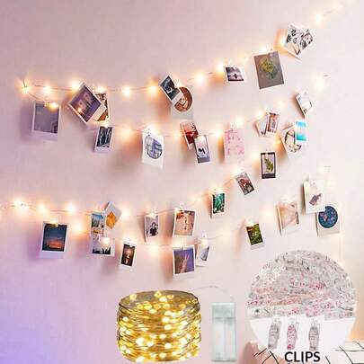 1 dây đèn LED kẹp ảnh dài 1/2/3/4/5m với 10/20/30/40/50 kẹp nhựa phát sáng, thích hợp trang trí tường ảnh, đám cưới, lễ đính hôn, phòng trẻ em, không khí tiệc tùng, trang trí tường phòng ngủ nữ, ngày Valentine, trang trí ngày của Mẹ.