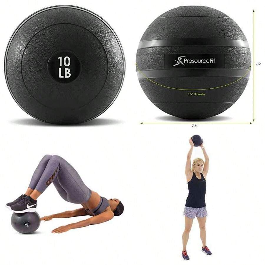 ProsourceFit Slam Medicine Balls 5, 10, 15, 20, 25, 30, 50lbs Smooth and Tread Textured Grip Dead Weight Balls for Strength and Conditioning Exercises, Cardio and Core Workouts - clásico - negro + 5 lb - Ver 1