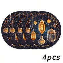 2/4/6 Piezas Elegantes Manteles Individuales con Patrón de Ramadán - Manteles Individuales Redondos de 15 Pulgadas Decorados con Patrones de Estrellas y Linternas. Adecuados para Fiestas, Comidas y Decoración Festiva. También Adecuados para Decoración del Hogar, Decoración de Mesa Festiva, Decoración Campestre Festiva, Decoración de Estilo Campestre, Manteles Individuales Lavables, Material Duradero, Decoración de Mesa Festiva y Entretenimiento en el Hogar. - Multicolor - Ver 14