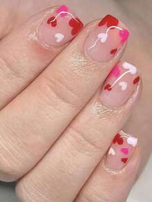 216片方形、心形和波点图案全覆盖假指甲套装，适合作为美甲礼品和批发美甲用品，适合女孩和妈妈们，适合节日、派对、约会和日常佩戴。 - 彩色 - 查看 4