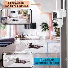 1080P Dual-Lens WiFi Security Camera, 2.4G/5G Wireless, Motion Detection, Two-Way Audio, Night Vision, Cloud Storage & TF Card Support, USB Powered, High-Resolution Recording, Dual Antenna Design, Compact Size, Indoor/Outdoor Surveillance Camera, High-Quality Housing - White - View 5