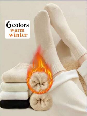 1/4/6 par dam varma, termofodrade strumpor, vinterankelstrumpor, enfärgade, sovsockor, hussockor, plyschsockor, svarta och vita enfärgade, bekväma, varma, andningsbara