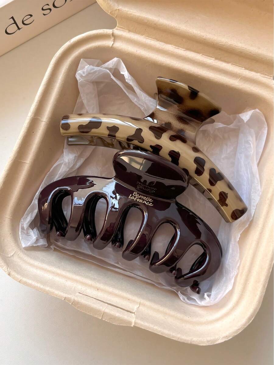 2个/1个女士4.33英寸/11厘米卡其色/棕色轻质塑料发夹，时尚百搭高端优雅简约纯色发爪，适合日常、休闲、派对、通勤、海滩、丸子头、马尾辫、洗脸、化妆、服装配饰，女士发爪夹优雅发饰 - 彩色 - 查看 1