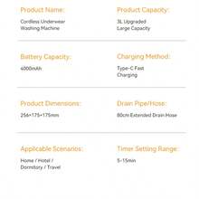 Lavadora portátil multifuncional de gran capacidad de 3L, mini lavadora inalámbrica compacta de 4000mAh todo en uno para lavar y secar - Blanco - Ver 12