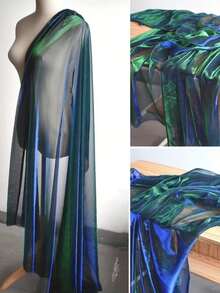 1pc Ombre Dual-Tone Mesh Fabric, Laser Textured Sheer Maxi Dress Fabric, Creative Handmade Material